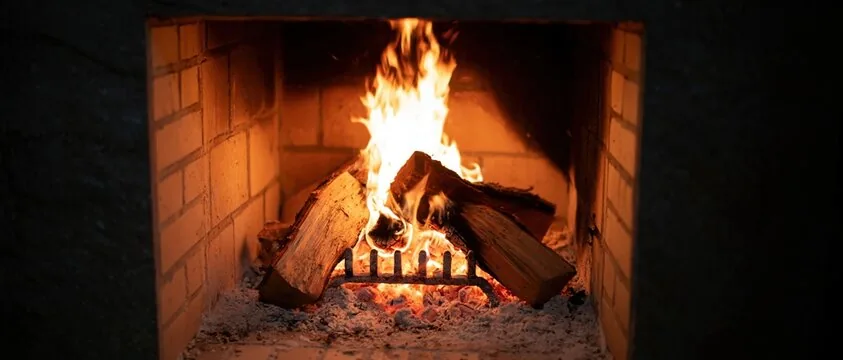 Wood fire burning in a clean firebox